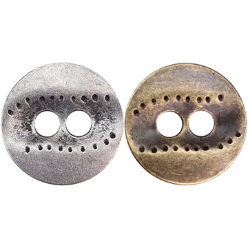 11,5-mm Metallknöpfe mit zwei Löchern, unregelmäßig geprägt, silber & bronze
