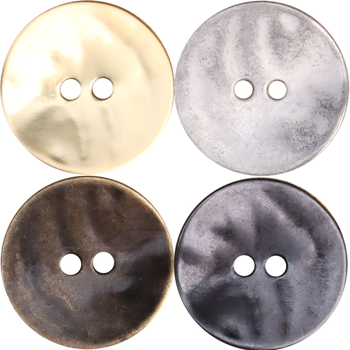 Zwei-Loch Metallknöpfe, 4 Farben: Gold, Silber, Antikbronze, Dunkelbraun/Schwarz