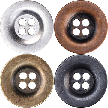 Metallknöpfe, breiter Rand, 4 Löcher (silber, schwarz, braun, bronzefarben)