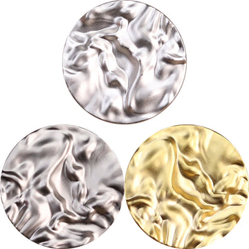 Wavy round metal buttons in silver matte-gold, hand-sewn style, 15-pack