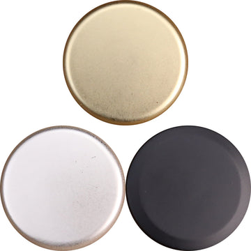 Matte flat-shank metal buttons: round discs, black, silver, gold