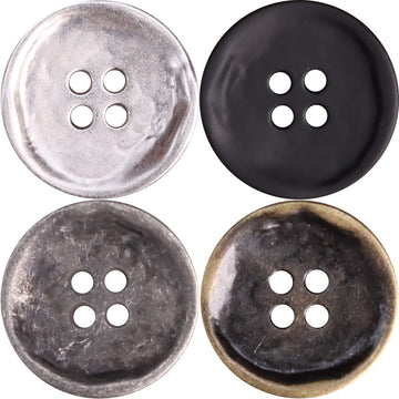 4-hole metal jacket buttons pack, antique silver and black, antique silver and antique bronze