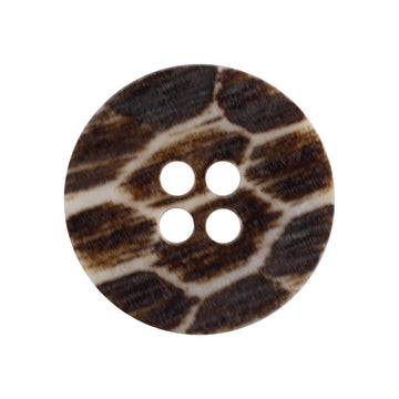 Dark brown round 4-hole button with bone-like striped pattern