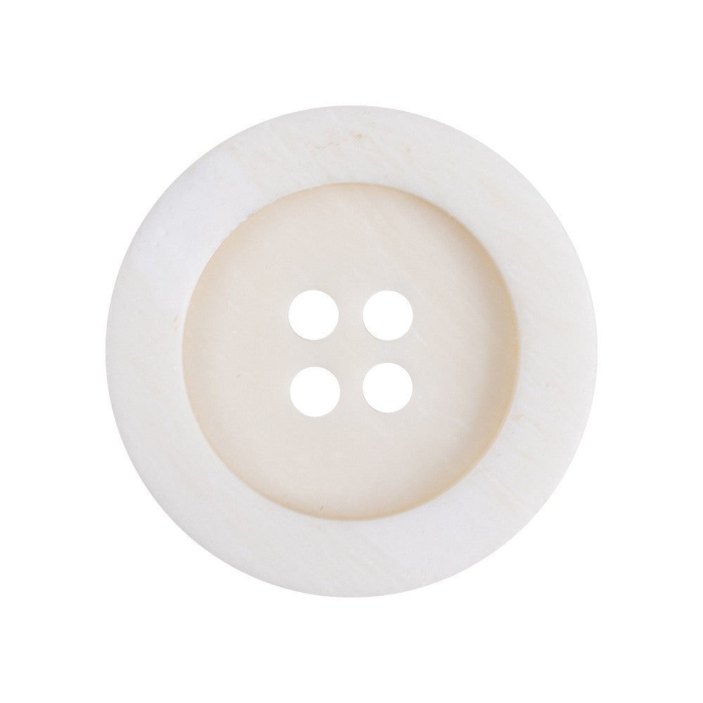 Off-white bovine bone button with wide edge and 4 holes