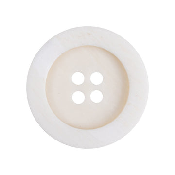 Off-white bovine bone button with wide edge and 4 holes