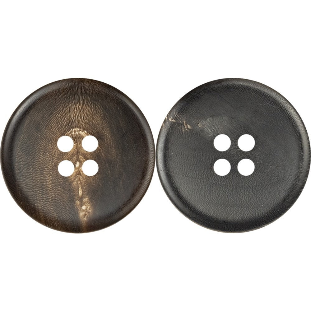 Matte black and coffee four-hole horn-style buttons, two-piece view