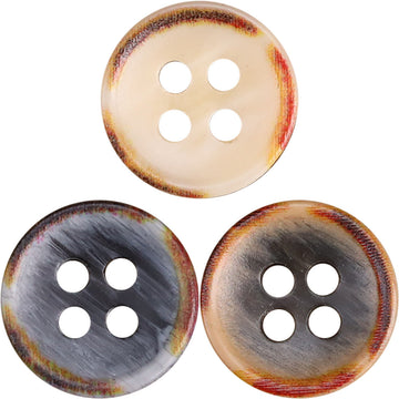 11.5mm resin shirt buttons, fire-burned bowl shape, cream and dark with 4 holes