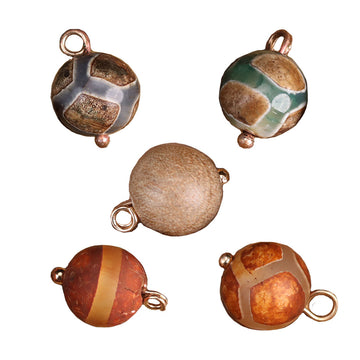 Agate-style Chinese button bead connectors, mixed colors, with metal loop caps