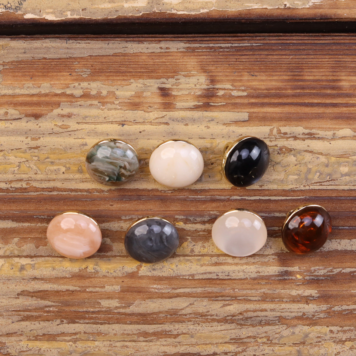 Cat’s eye resin combination buttons, round domed mix of blush, white, black, gray, and amber