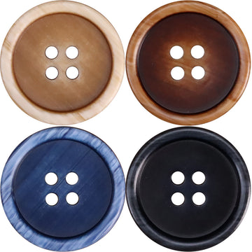 Resin double-sided jacket buttons (4-hole), set of 4: tan, dark brown, blue, black.