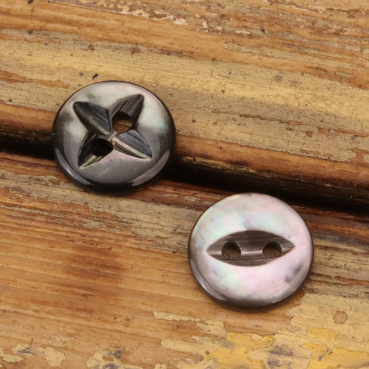 18L Black Silk Shirt Natural Shell Buttons Flying Star Fish-Eye 12 Pack