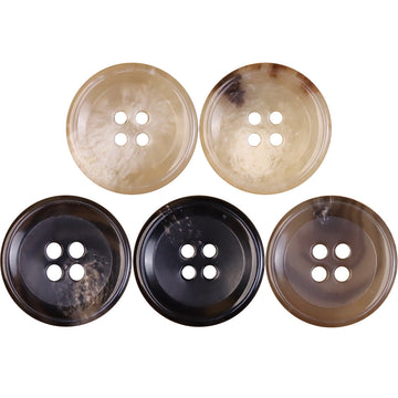 Imitation horn urea buttons: light beige & dark brown/black, 4-hole