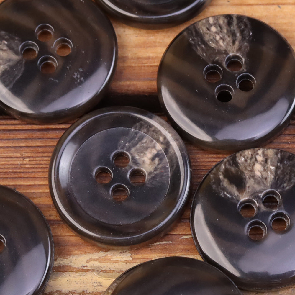 Imitation horn urea buttons, dark charcoal, 4-hole