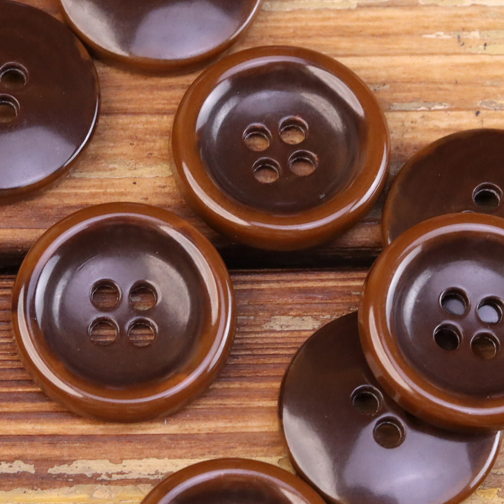 Brown and dark brown 4-hole round urea jacket buttons, imitation horn texture