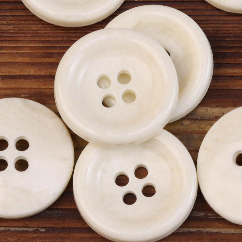 Imitation horn texture urea buttons, white/beige, 4-hole, for jackets (30-pack)