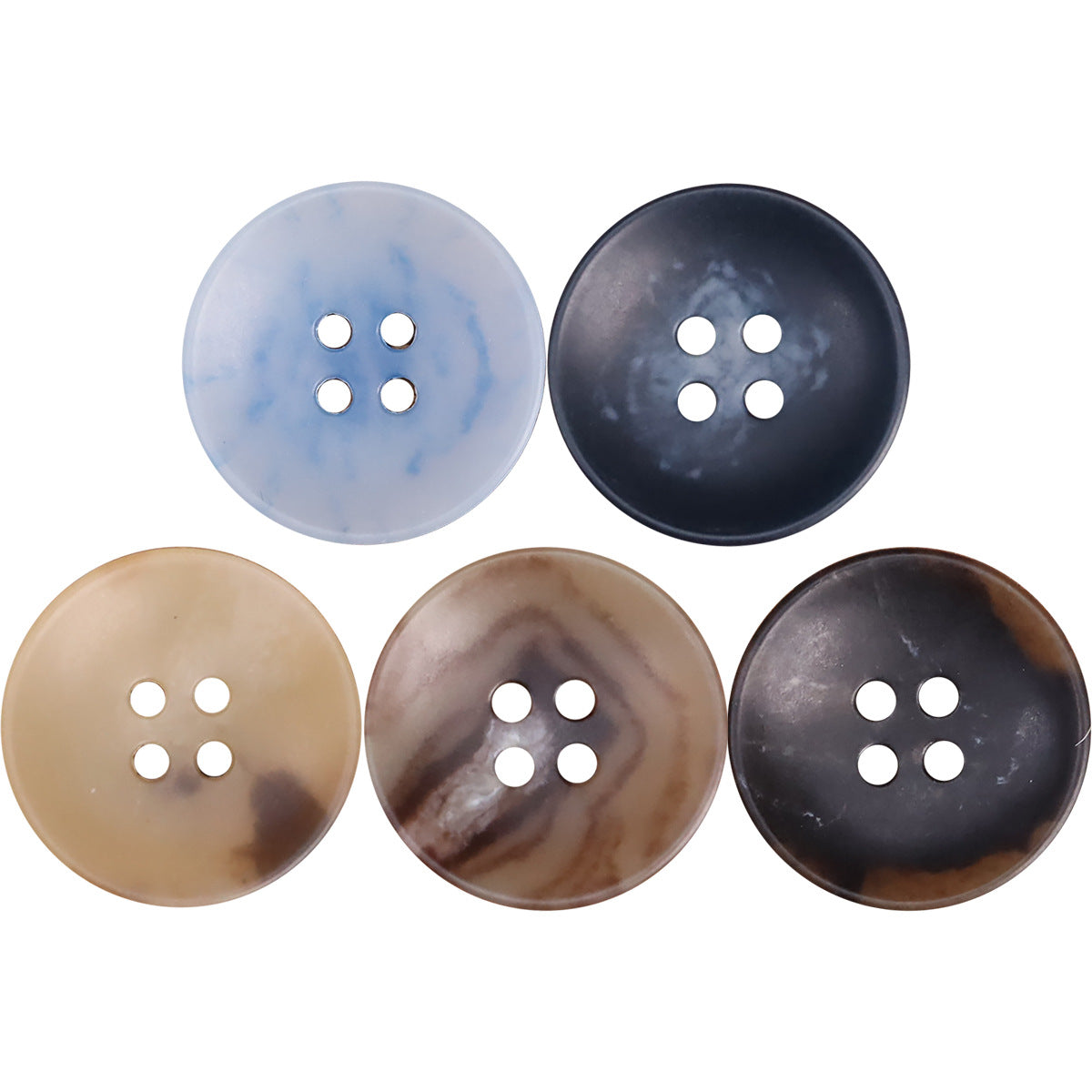 Light blue, 4-hole urethane-style buttons with bowl shape, assorted colors (pack)
