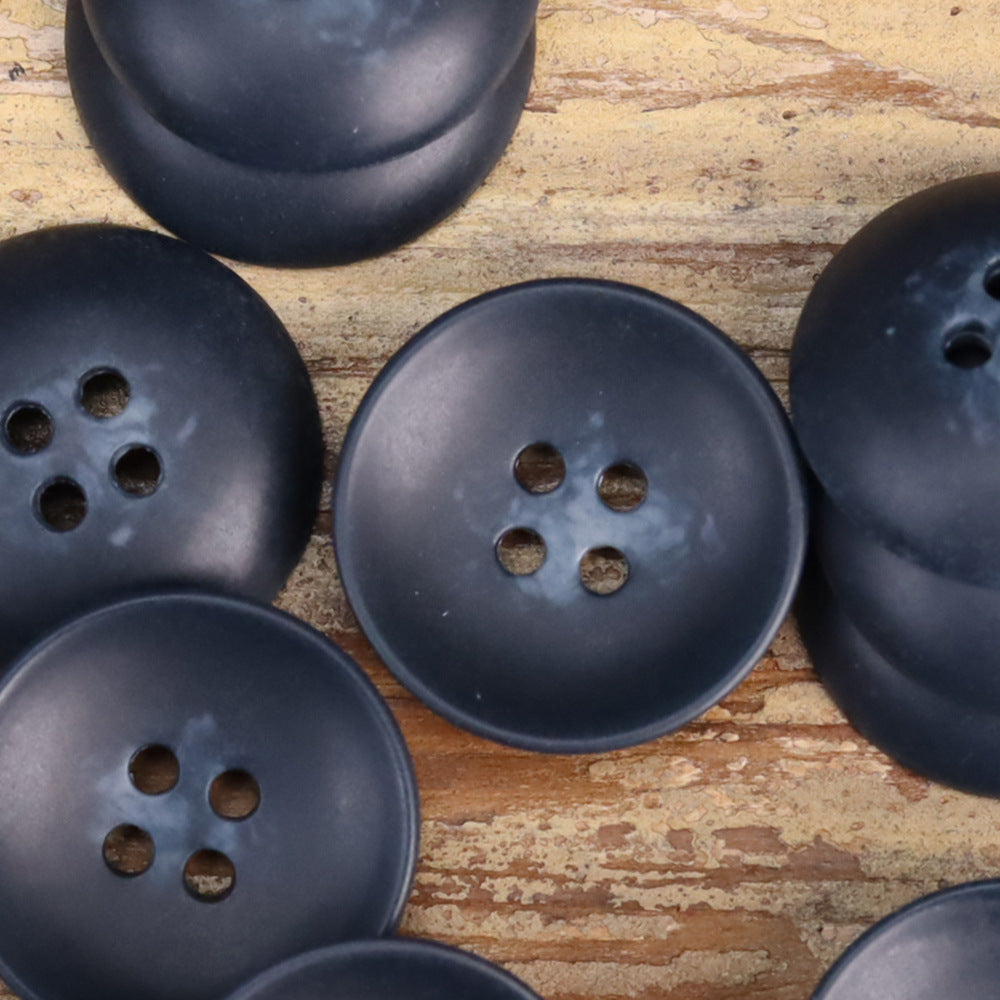 Dark navy 4-hole bowl-shaped buttons, matte finish, multiple buttons shown