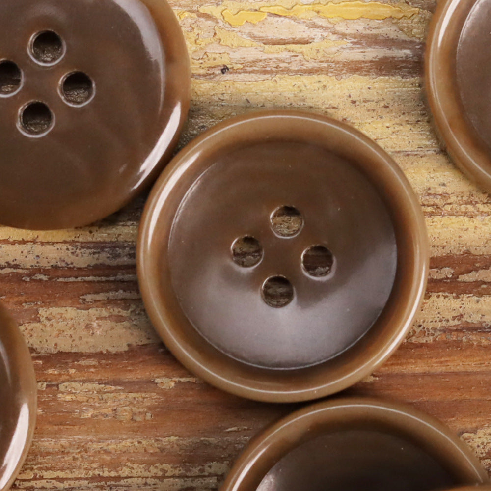 Fruit-texture urea button, 4-hole, medium brown tone