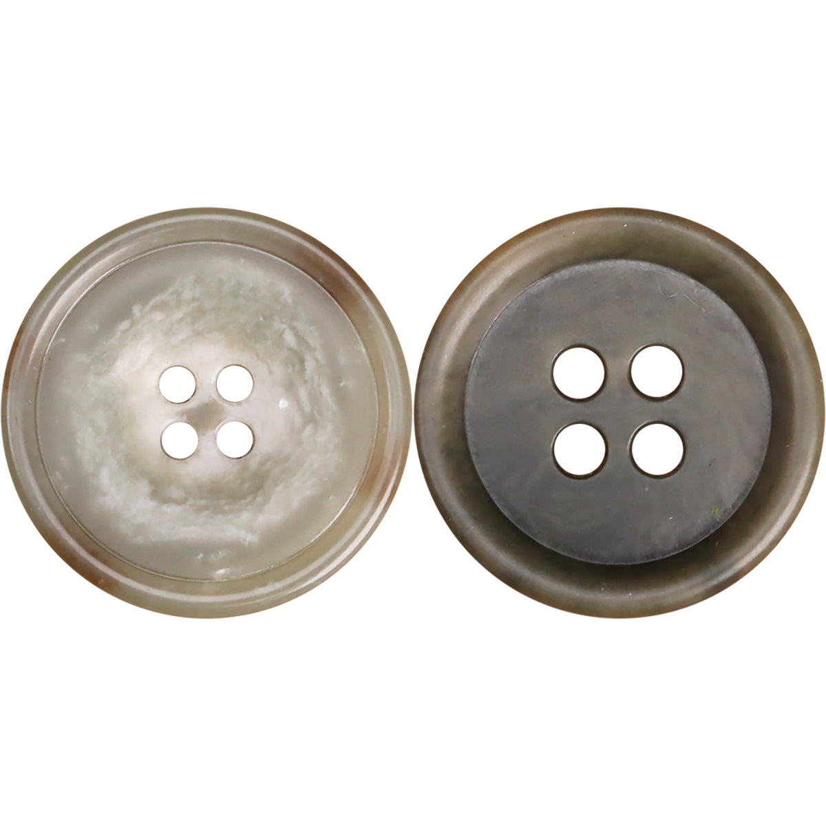 15–25mm four-hole urea buttons, light & army green, round with four sew holes