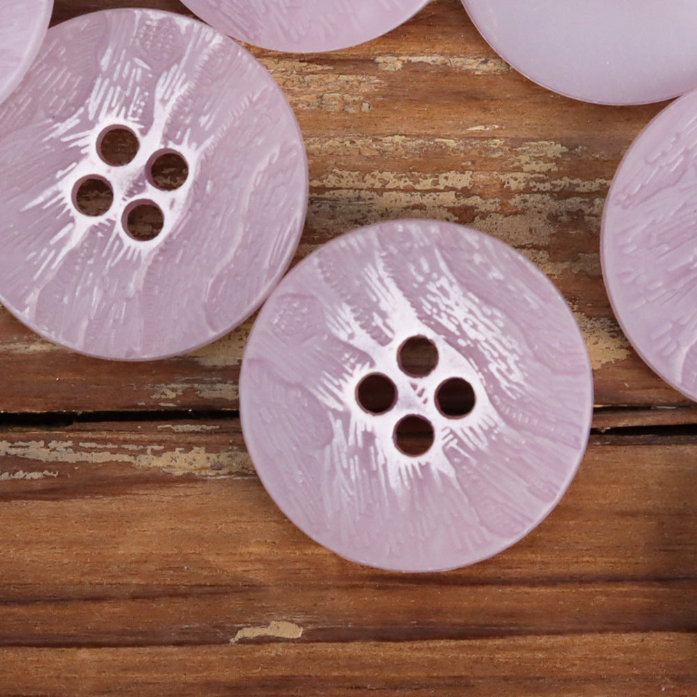 Light pink wood-grain urea buttons, round, 4-hole with dark button holes