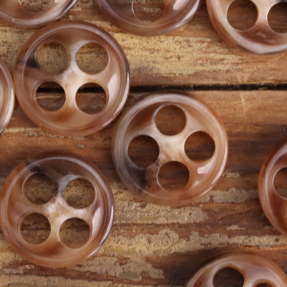 11.5mm urea buttons, warm beige and brown tones, round 4-hole eyelet style