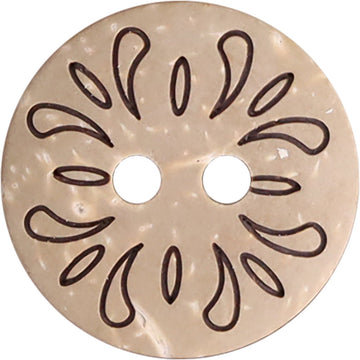 Natural white 2-hole wooden buttons, laser-cut floral pattern, close-up top view