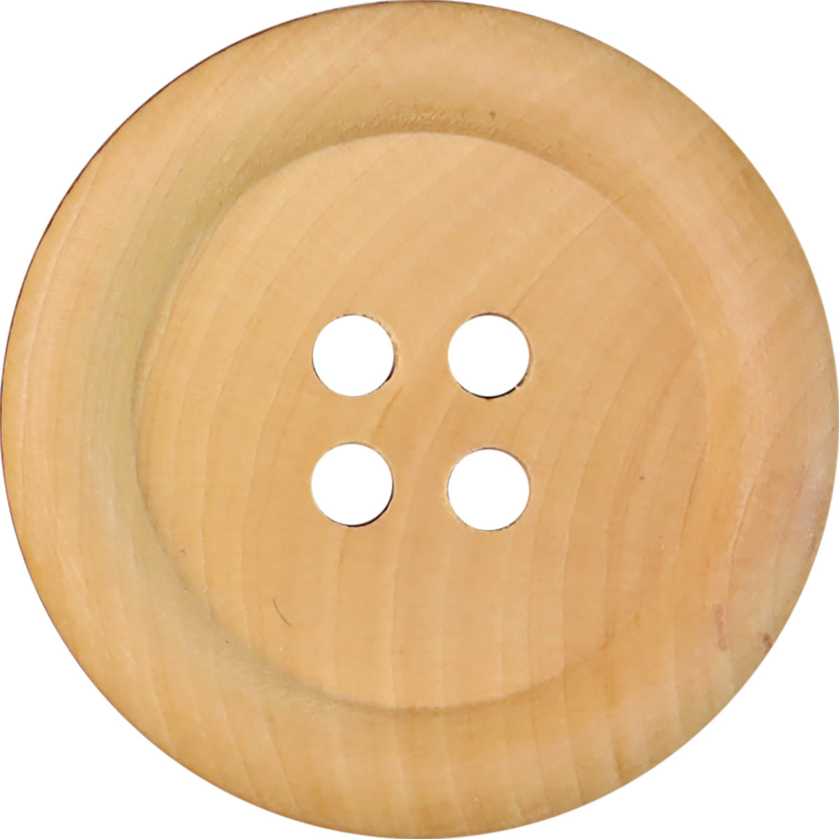 Natural round 4-hole wood button, smooth light tan finish