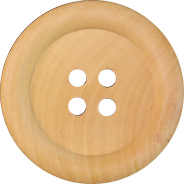 Natural round 4-hole wood button, smooth light tan finish
