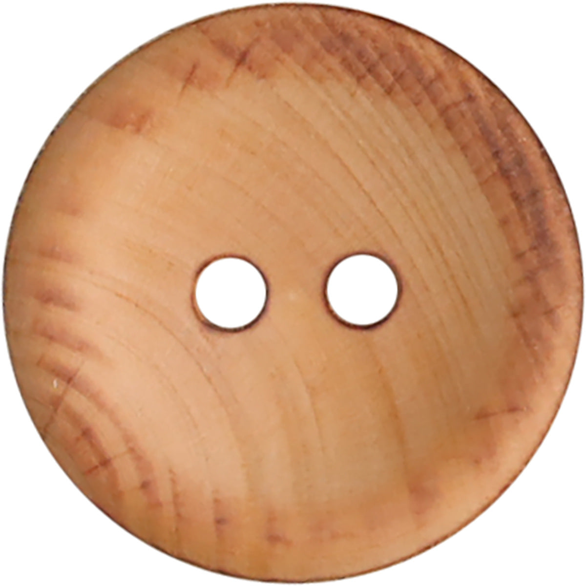 Natürliche Holzknöpfe mit zwei Löchern, rund, Nahansicht