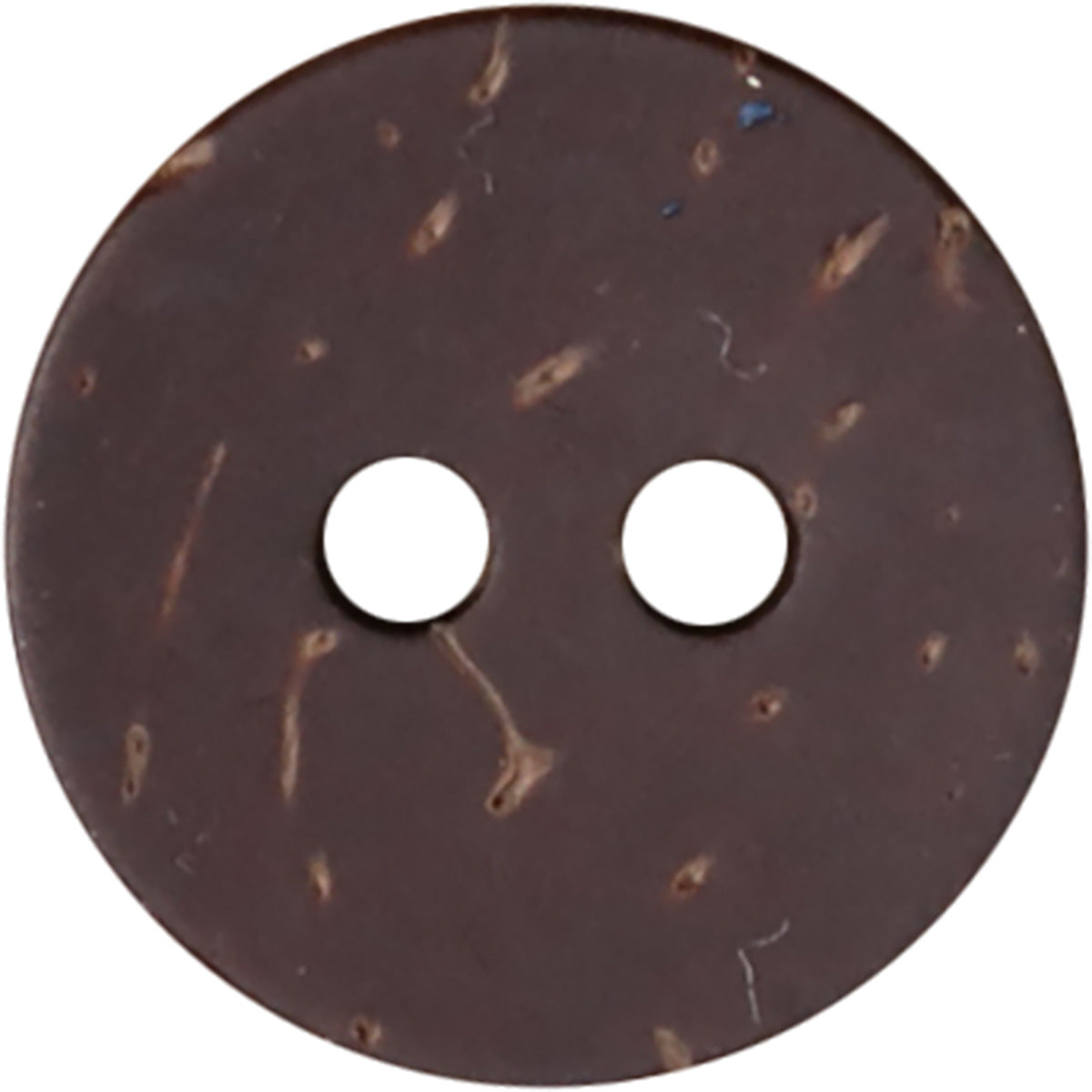 Coffee-bean brown coconut shell two-hole button, round with light speckles
