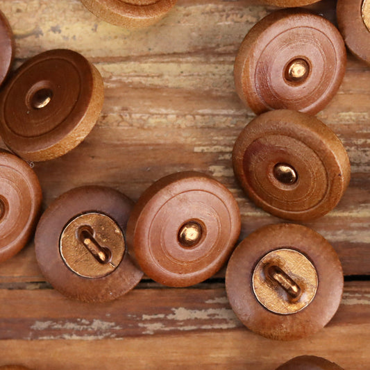 18L Brown Round Wooden Hand-Sewn Button with Metal Feet 20pcs