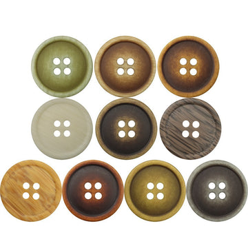 Green-brown resin button, round, 4-hole, 11.5–25mm