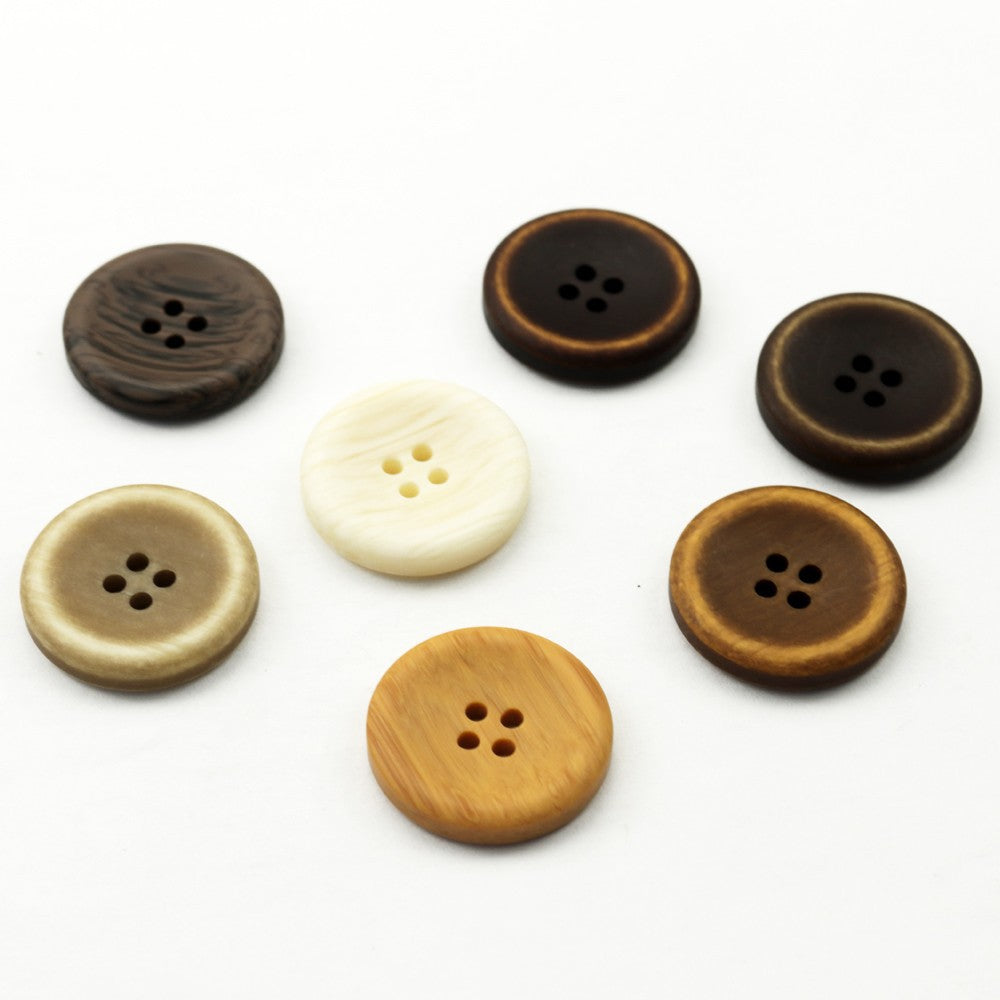 Runde Resin-Knöpfe mit 4 Löchern in Dunkelbraun, Creme und Goldbraun, 6 Stück