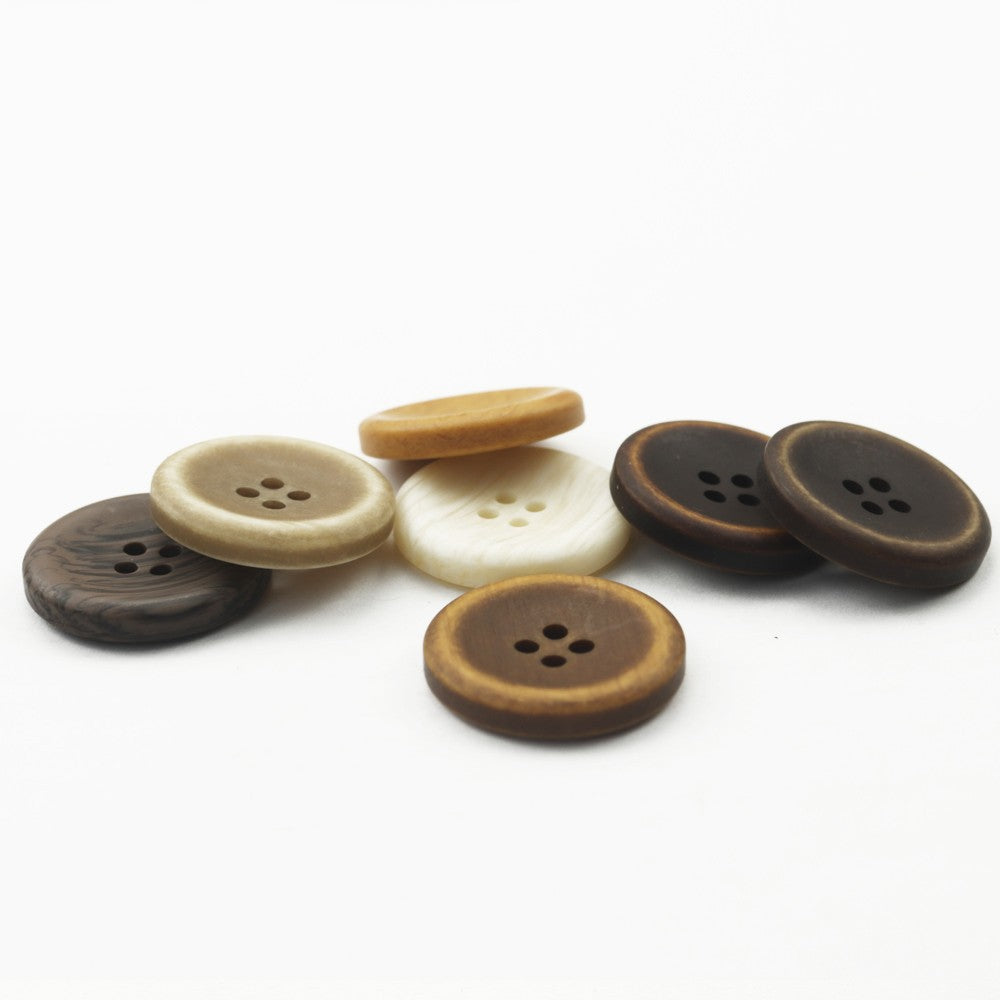 Runde Resin-Knöpfe mit 4 Löchern in Creme, Dunkelbraun und Honigbraun, 5 Stück