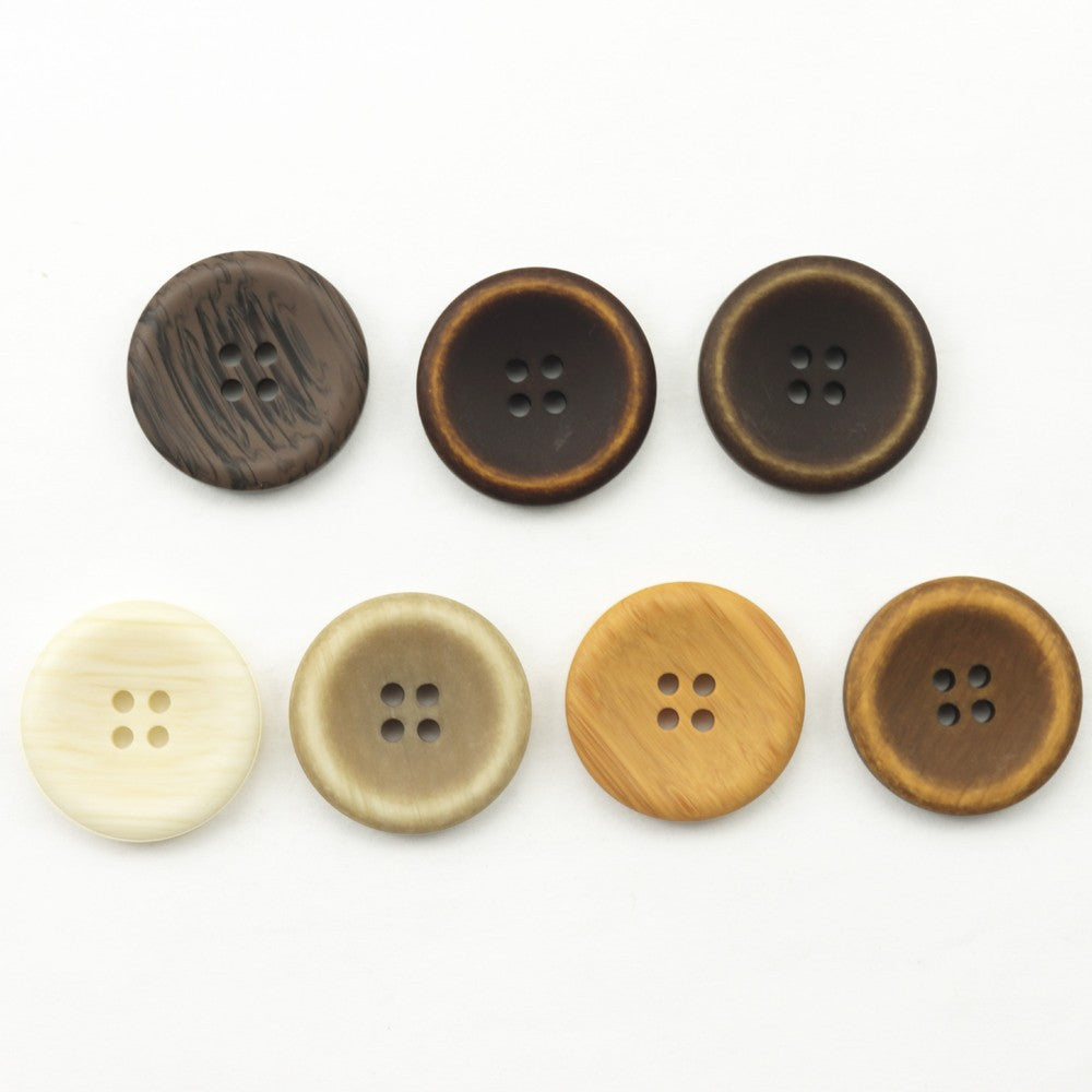 Resin-Knöpfe mit 4 Löchern: Elfenbein, Olivbeige und Honigbraun, 8 Rundknöpfe