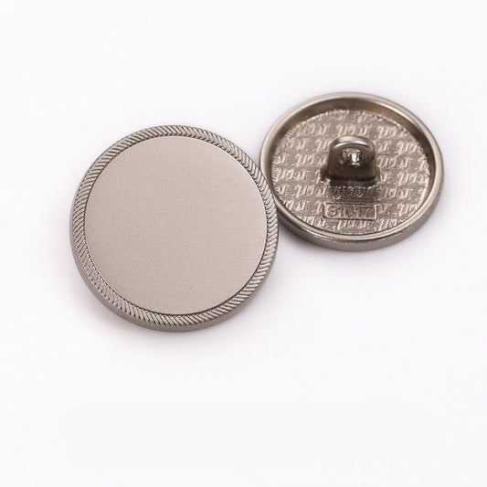 Round metal shank button, sand nickel, serrated edge, flat front—20 pcs
