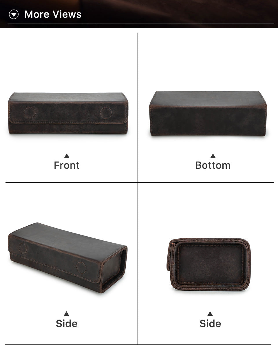 2-Slot Vintage Crazy Horse Leather Glasses Case Eyewear Storage Box