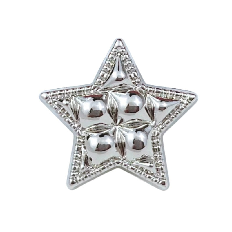 Star metal button, silver tone, 18/20/23mm, glossy domed star pattern