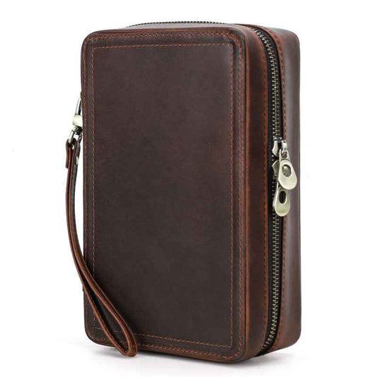 4-Stick Genuine Leather Portable Cigar Case with Hygrometer