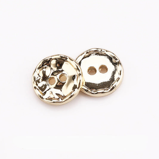 Round 2-hole metal buttons, gold finish, 11mm, shiny front pair