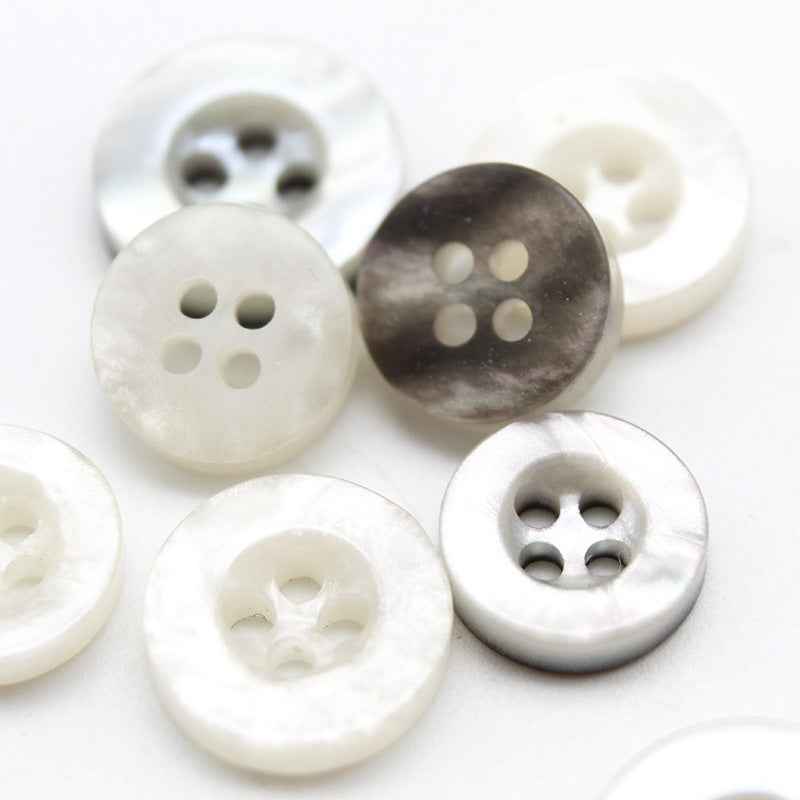 Glitter transparent resin buttons, wide edge, 4-hole; grey and white mix set