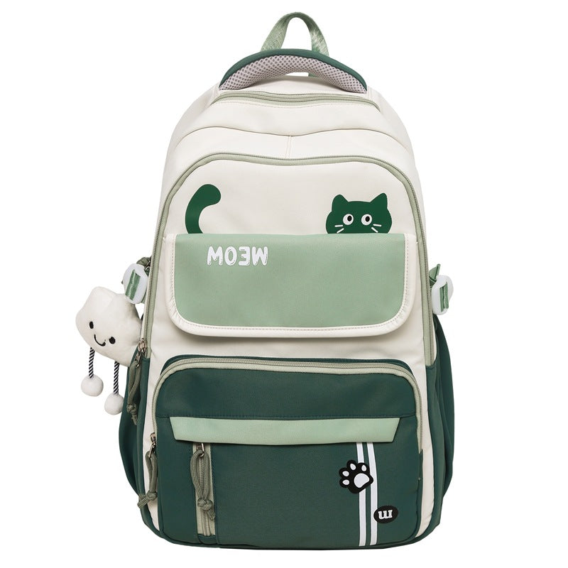 Korean Cat Series Student Backpack | Cute Lightweight School Bag for Girls Green