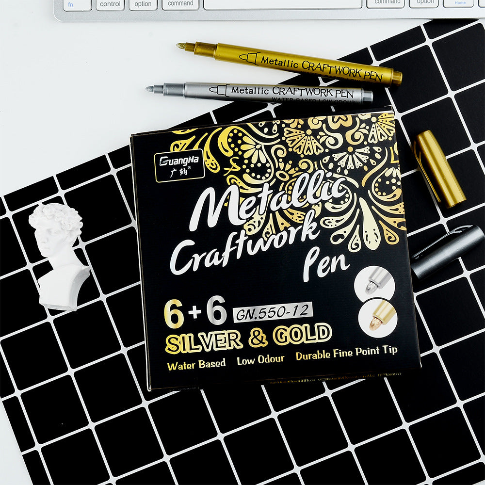 GUANGNA Gold Silver Metallic Permanent Marker Pens 12 Pack - TTpen