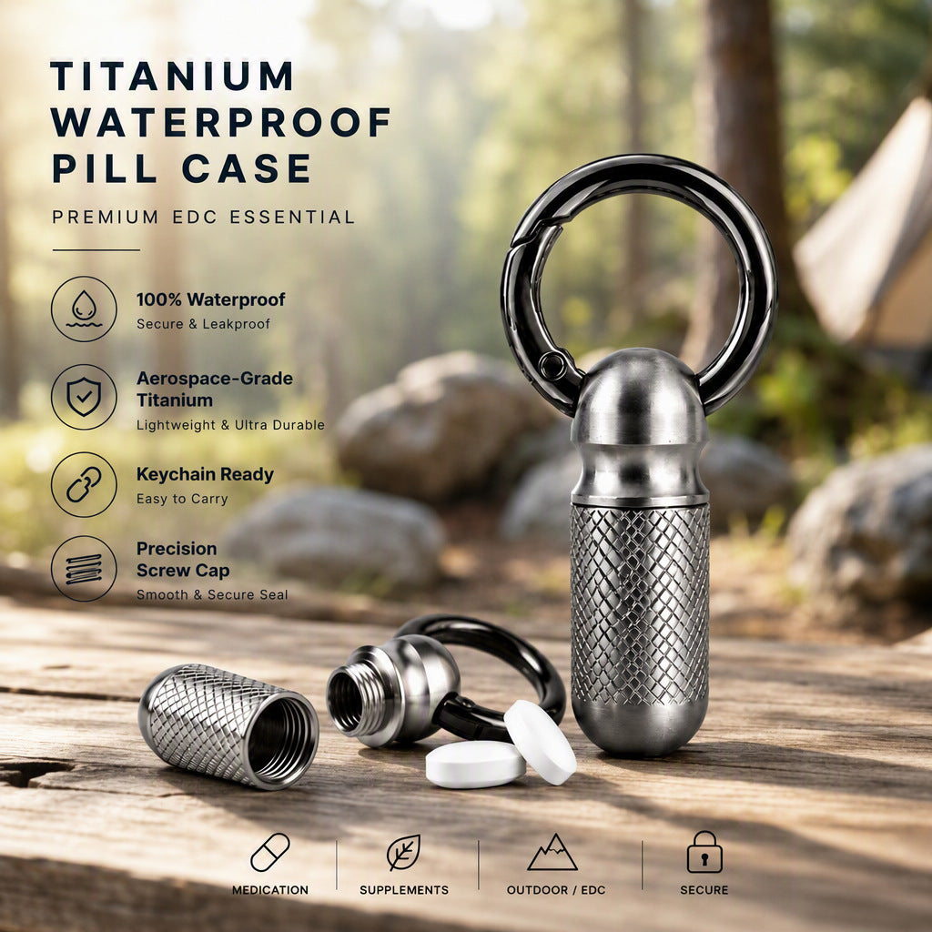 Pure Titanium EDC Waterproof Pill Capsule | Mini Sealed Keychain Canister