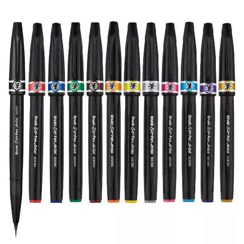 Pentel Arts Brush Sign Pen Artist Ultra Fine Brush 12 Pack