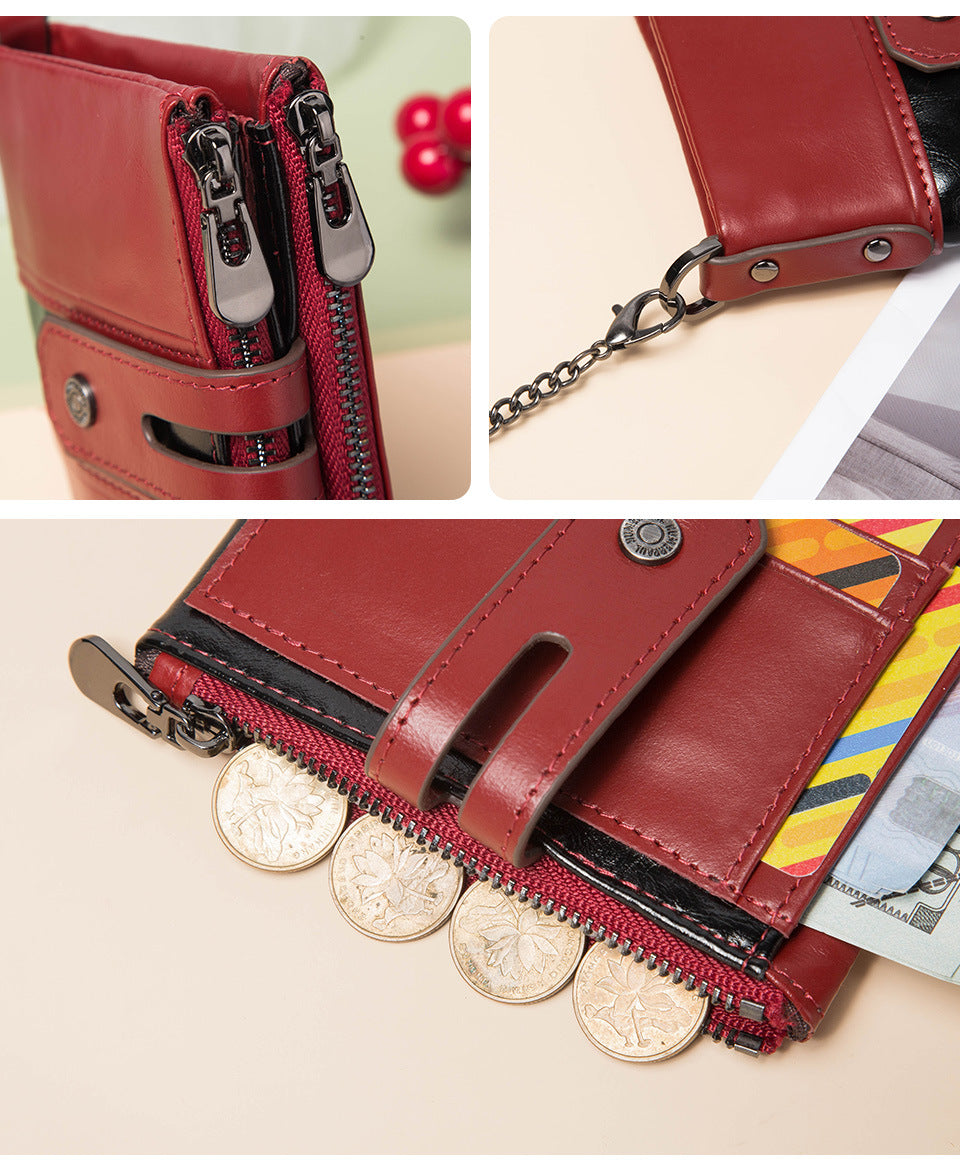 Men's Retro Leather Wallet,Double Zipper