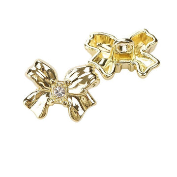 Light gold crystal bow metal shank button with faceted center gem, 15mm