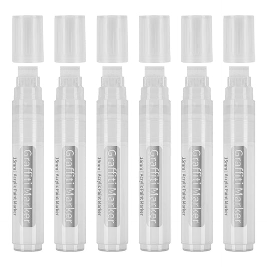 6Pcs White Jumbo Graffiti Markers 15mm Wide Tip Acrylic Paint Pen