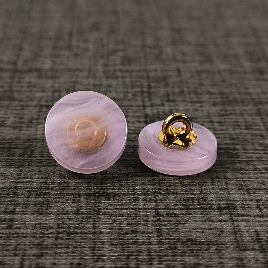 Faux agate resin shank buttons, lavender-purple round with gold-tone metal shank