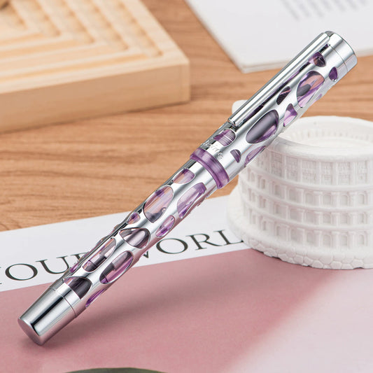Asvine M169 Metal Filigree Fountain Pen Extra-Large Capacity Purple